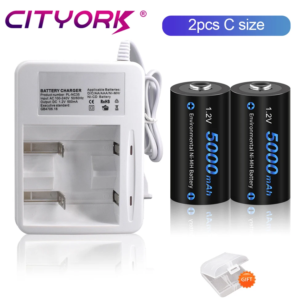 CITYORK C Cell 1.2V C Size rechargeable battery 5000mAh NI-MH R14 LR14 Batteries Batteri for LED Candle Gas Cooker Car Toy Radio
