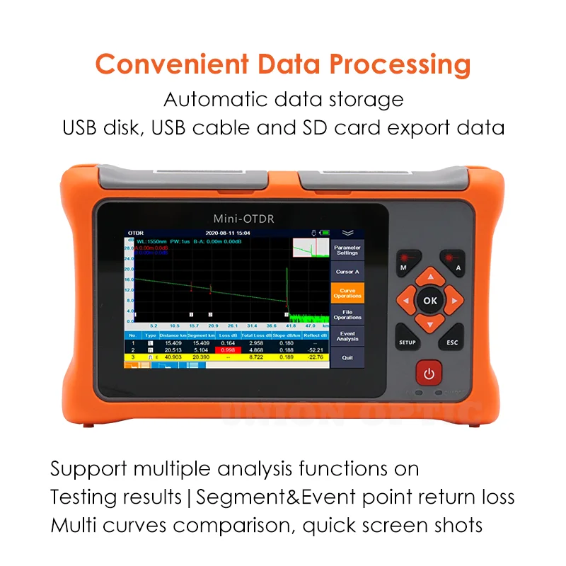 Imagem -03 - Mini Otdr Active Live Óptica Fibra Refletômetro Touch Screen Vfl Ols Opm Mapa de Eventos Ethernet Cabo Tester 26 24db Novo 2024