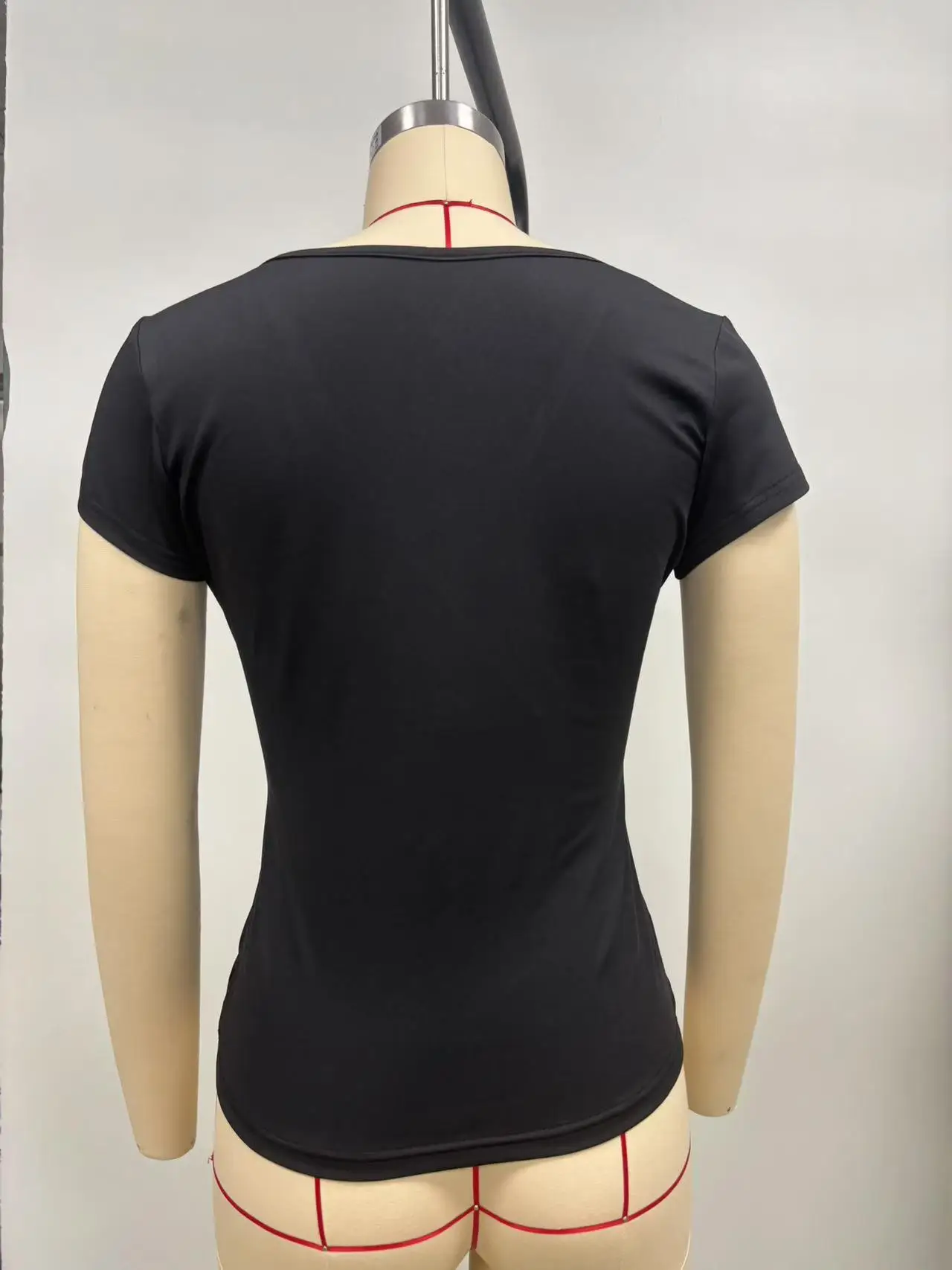 2026 Sommer Neue Mode Damen T-Shirt Einfarbig Slim-Fit V-Ausschnitt Kurzarm-Oberteil Y2k Kleidung – Detail 4