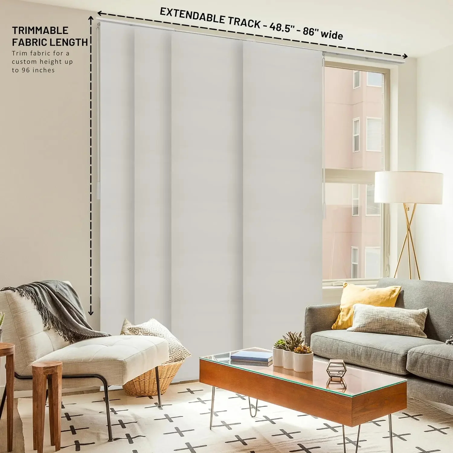 Blinds for Sliding Glass Doors , Vertical Blinds for Patio Doors , Room Divider ,Skyrise White (Light Filtering) W:46-