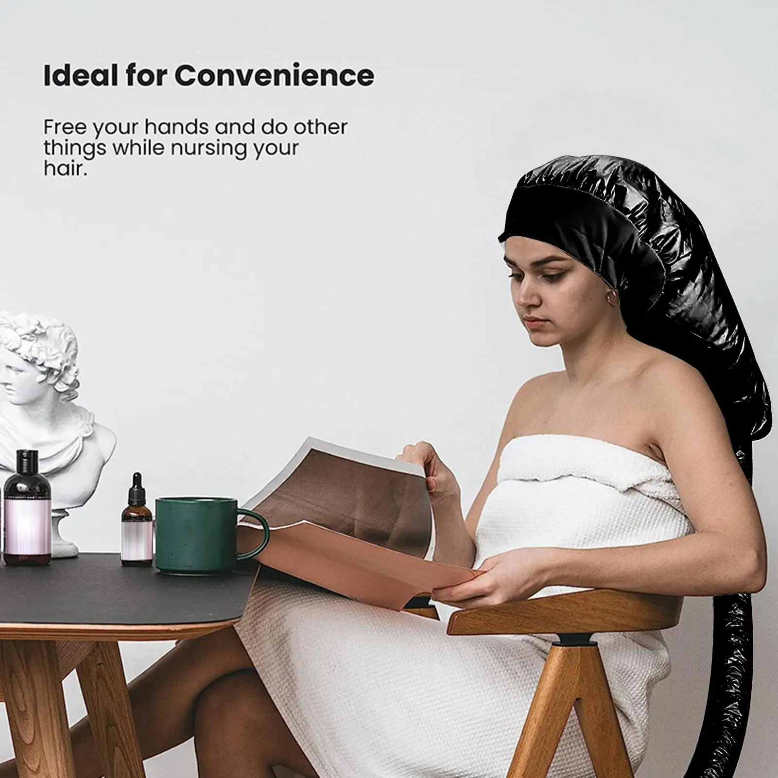 Bonnet Hooded Hair Dryer Attachment Extra Large Adjustable Deep Conditioning Cap Drying Heat Cap with Elastic Strap Fast Drying