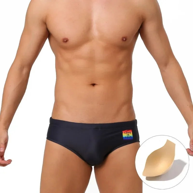 Sexy Swimming Trunks Men's Gradient Letter Print Tight Fitting Breathable Briefs Bikini Sports Quick Drying Surfing Beach Shorts