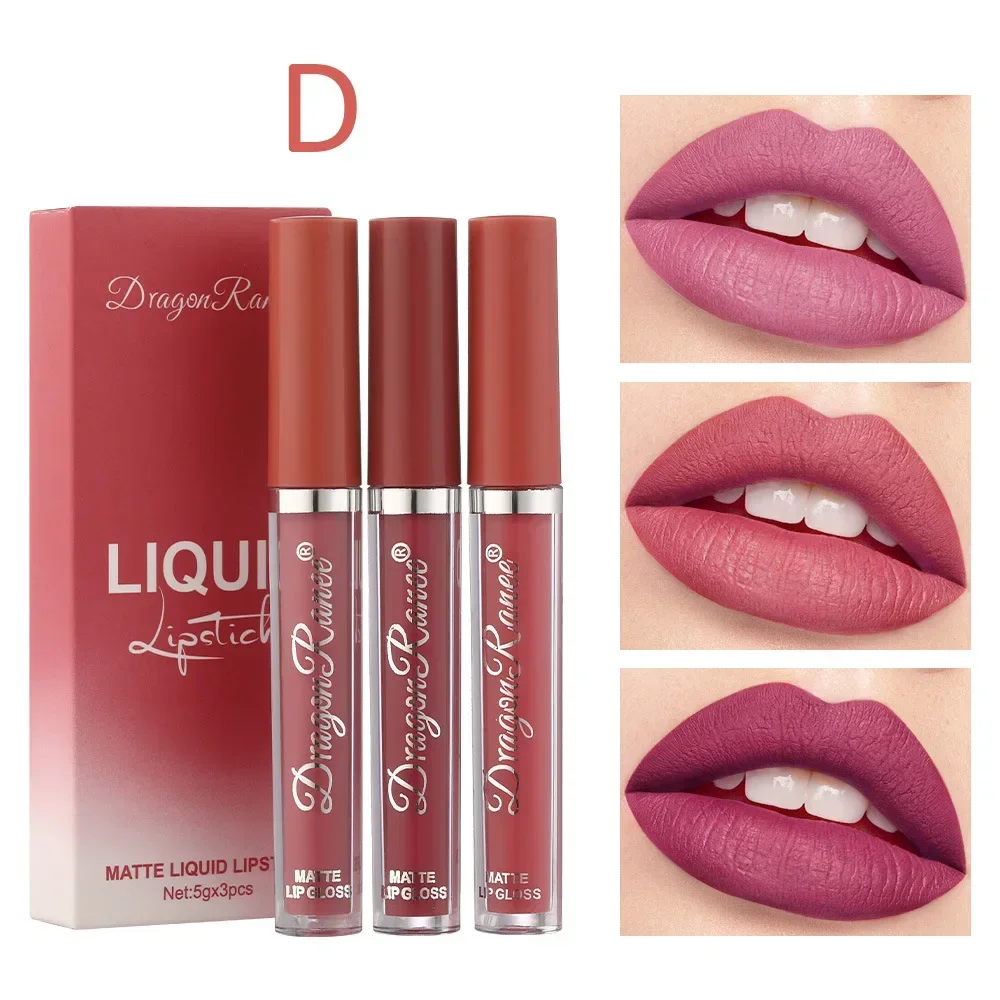 3 Pack Set with Lip Gloss Velvet Matte Lipstick, Small Orange Milk Tea, Bean Paste Color Lip Gloss