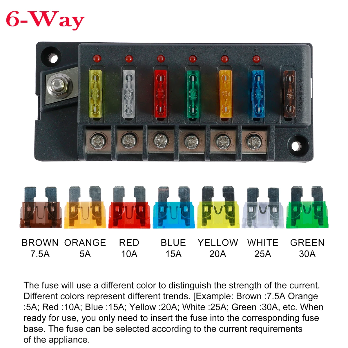 4/6 Way Car Boat Fuse Box Holder 12V Blade Fuse Box Holder Fuse Panel Fuse Holder Block with LED Indicator Waterproof Dust-Proof