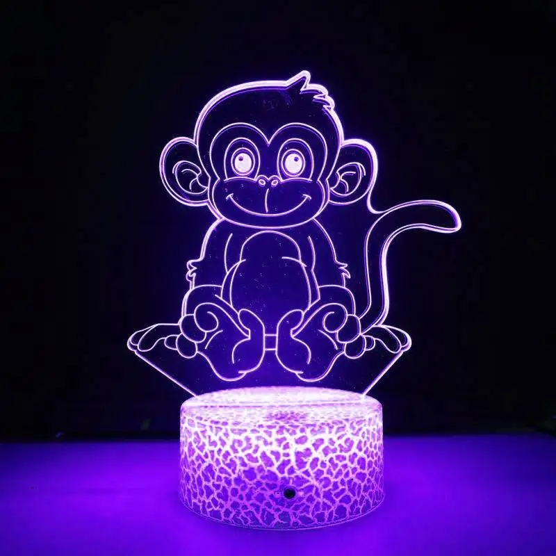 Nighdn 3D Monkey Night Light Lamp Illusion Led 7 Color Changing Table Desk Decoration Lamps Gift Acrylic Flat ABS Base USB Cable