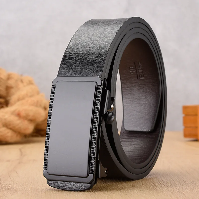 Men Leather Belt Metal Automatic Buckle Belt Smooth Synthetic Leather High Quality Business Strap Men Belt for Jeans