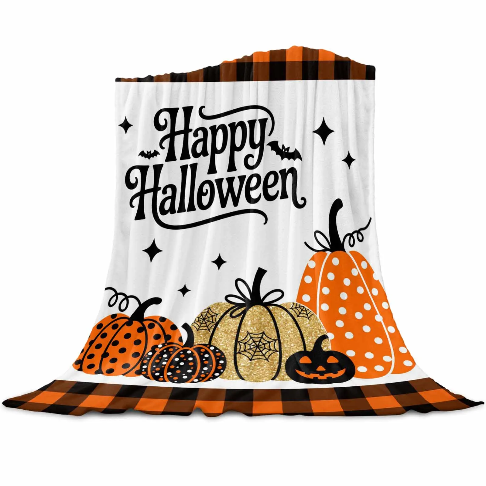 

Orange Halloween Pumpkin Plaid Throws Blankets for Sofa Bed Winter Soft Plush Warm Sofa Throw Blanket Holiday Gifts