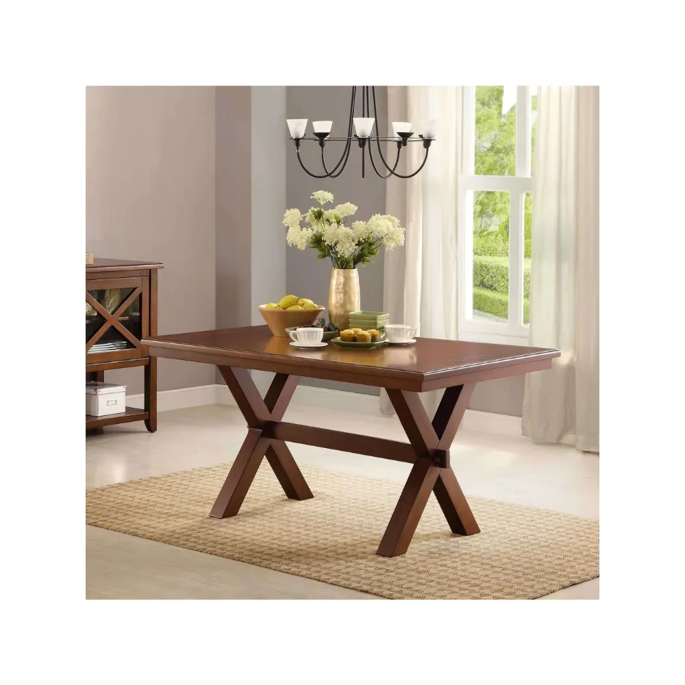 Maddox Crossing Dining Table,Sturdy Construction Features Two Pairs of Crossed Legs,Easy assembly,Brown Finish