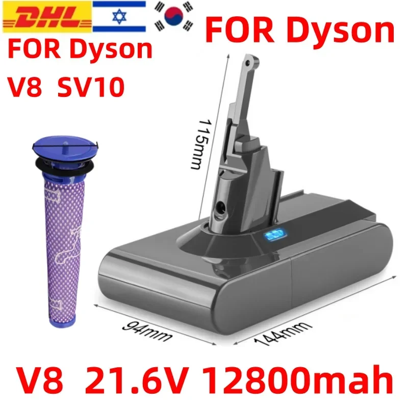 FOR Dyson V8 battery,21.6V 12.8Ah lithium-ion, FOR Dyson V8 SV10 cordless vacuum cleaner series V8 Absolute rechargeable battery