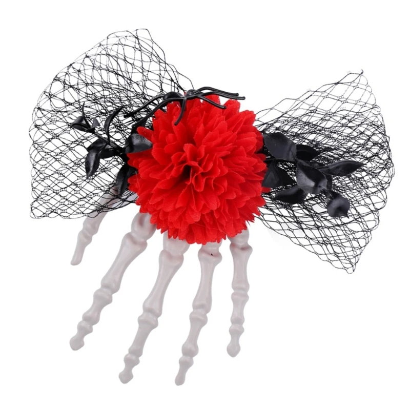 Flower Flat Clip Skeleton Hairpin Fishnet Halloween Trend for Bunches Headwear