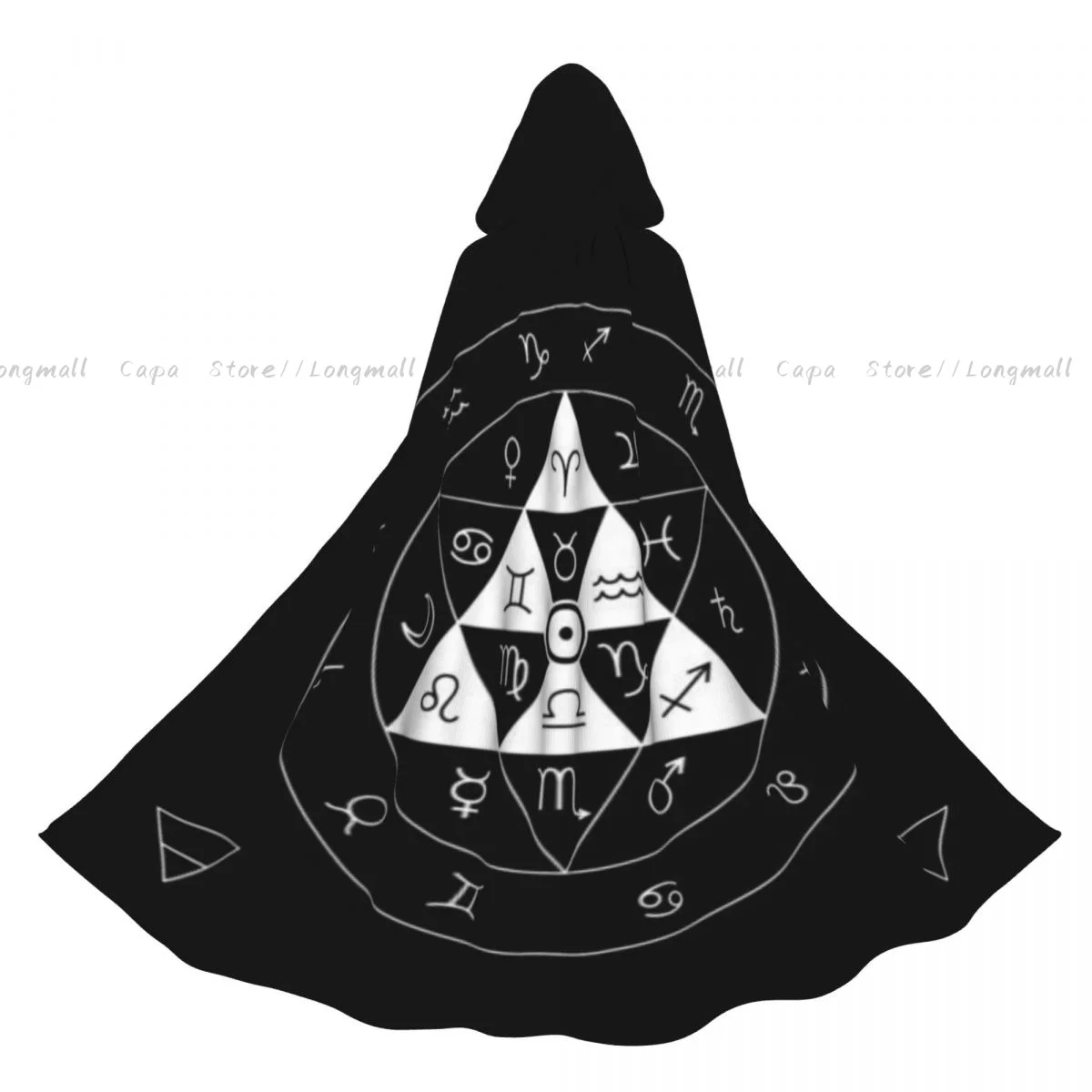 

Adult Halloween Zodiacal Circle Astrology Illustration Cloak Cape Hooded Medieval Costume Full Length Dress Coat