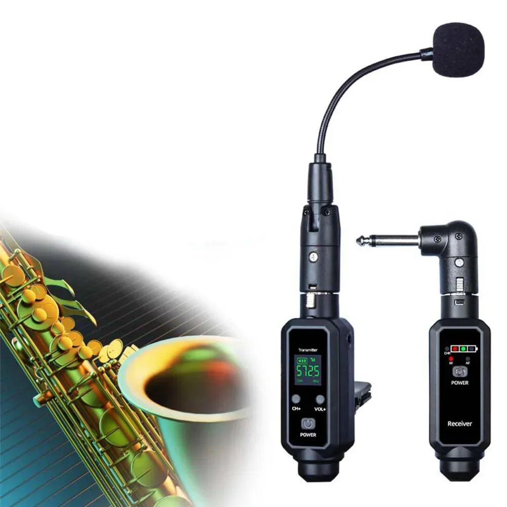 العلامة التجارية الجديدة اللاسلكية UHF 570-590MHz نظام ميكروفون ساكس كليب على الأدوات المهنية راديو ميكروفون لأداء المرحلة