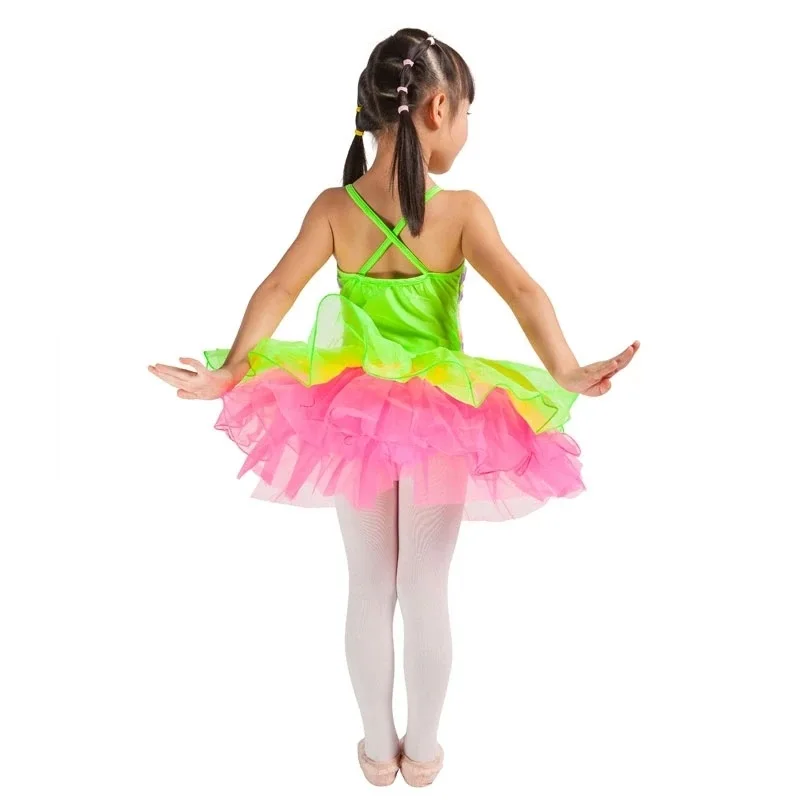 15016 Neue Ankunft Kind Pailletten Ballett Tutu Grün mit rosa Jazz/Ballett/Tap Dance Kostüme Kinder Tanzen kleid