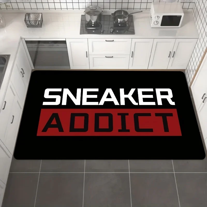 Sneaker Addict Doormat Black Red Sneakerhead Quote Floor Mat Non-slip Entrance Rug for Shoe Room Bedroom Home Decor