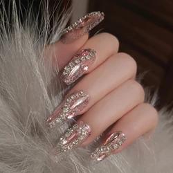 Y2K 24pcs Luxurious Glossy Ballet-Style long press on nails Full Rhinestone fake press on nails Y2K Pink Vibes press on nails