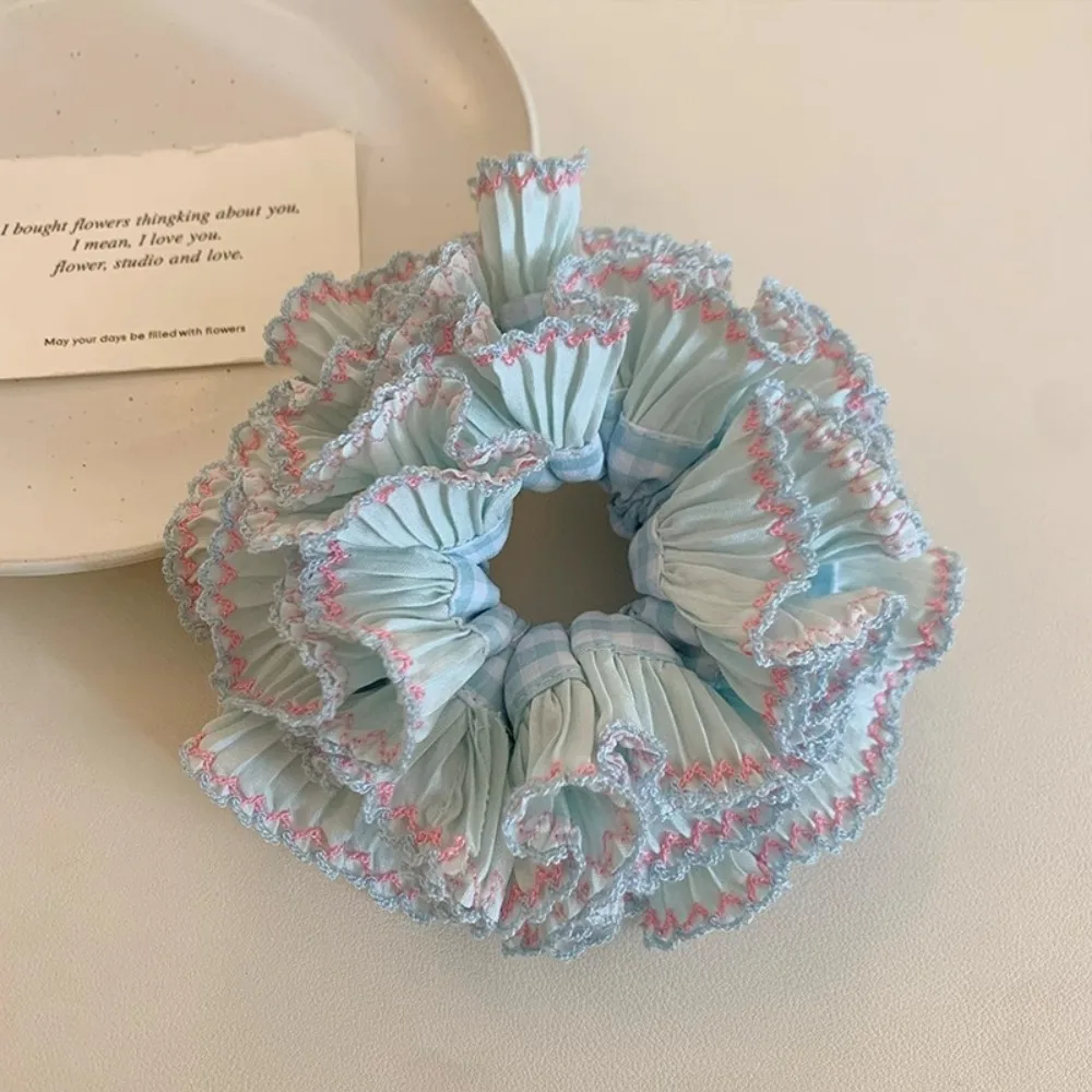 أزياء مطاطا منقوشة Scrunchies متعدد الطبقات الكورية نمط كبير الدانتيل الشعر التعادل القماش ذيل حصان حامل مبالغ فيها الشعر الدائري يوميا #2