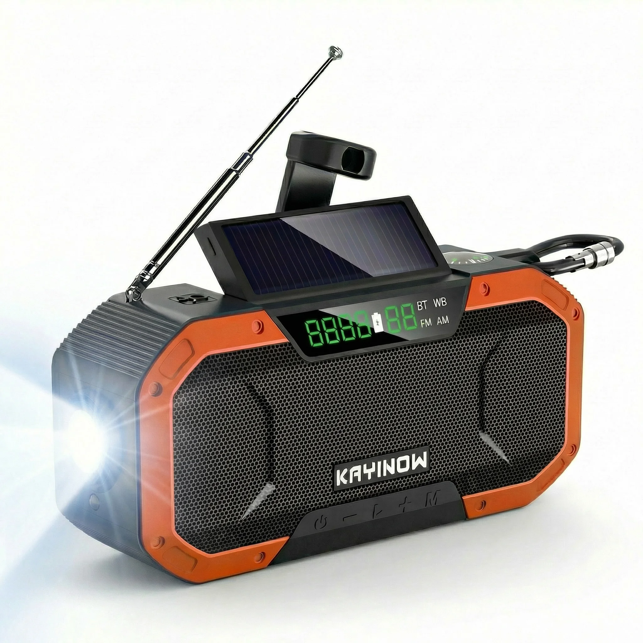 Radio Meteorológica NOAA de Emergencia con Manivela Solar Woopker, Banco de Energía de 5000 mAh, Linterna Bluetooth, Herramienta de Supervivencia para Campismo al Aire Libre