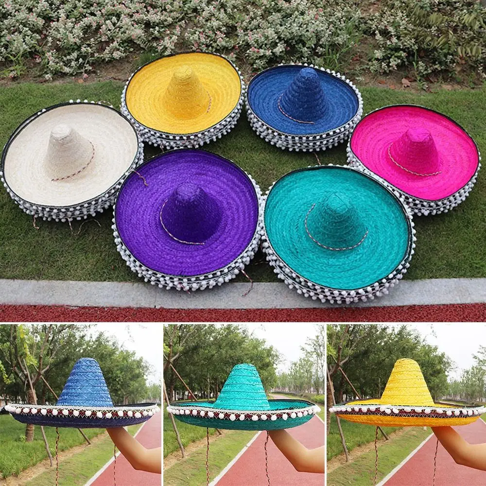 

2023 Mexican Pompom Hat Hawaiian Style Straw Hat Halloween Cosplay Hat Wedding Costume Show Straw Wear Party Holiday Decorations