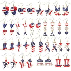 USA Flag Heart Star Cross Boots Design American Flag Pattern Dangle Earrings Independence Day Earrings