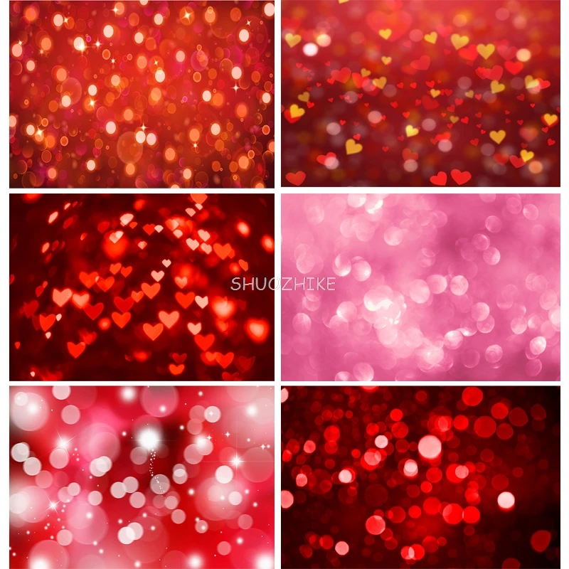 

SHUOZHIKE Bokeh Abstract Dream Photography Backdrops Red Heart Valentine's Day Romantic Love Photo Studio Background RQ-09