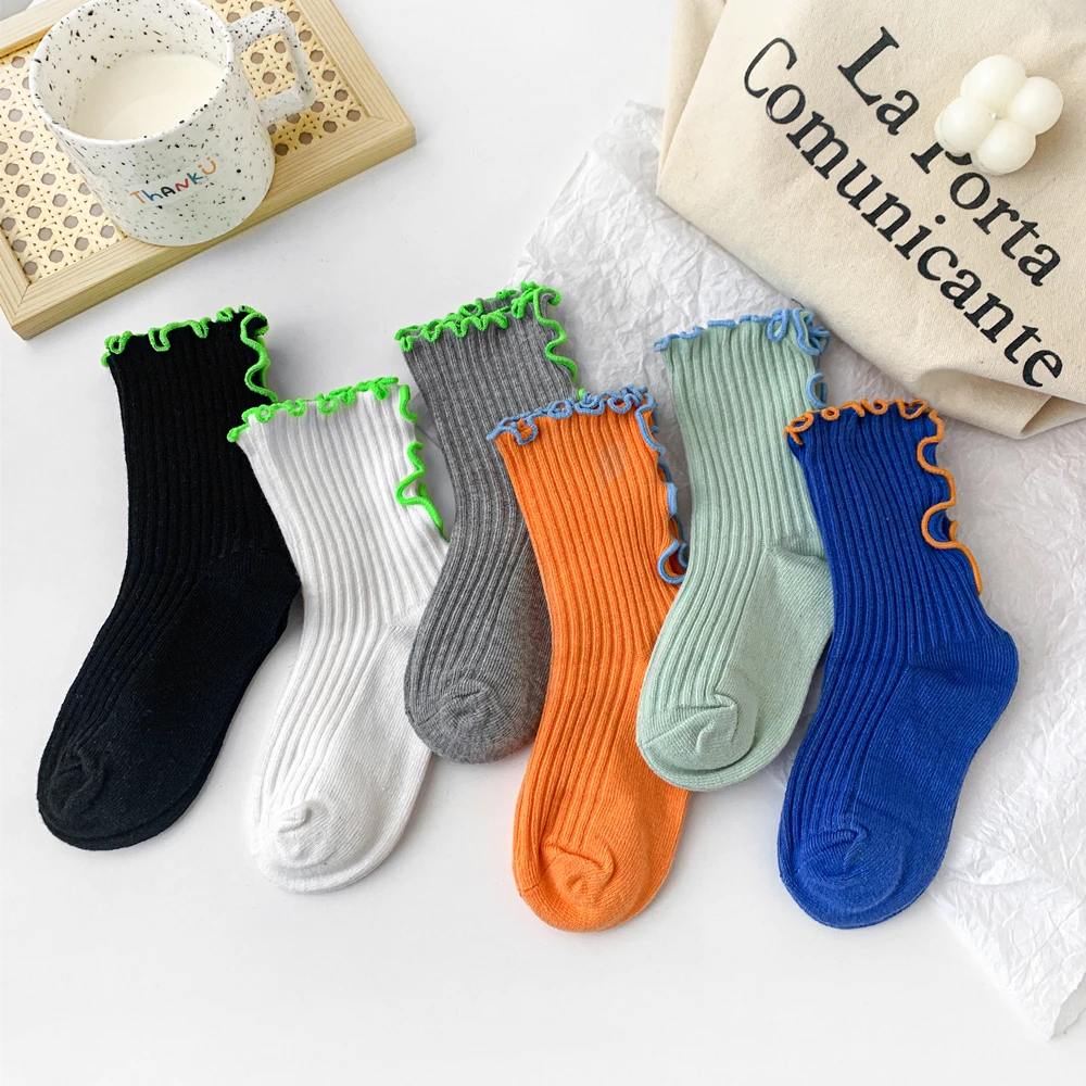 

1/3 Pairs New Girls Kids Socks Solid Color Cute Butterfly Lace Soft Cotton Children's Socks Summer Breathable Short Tube Socks