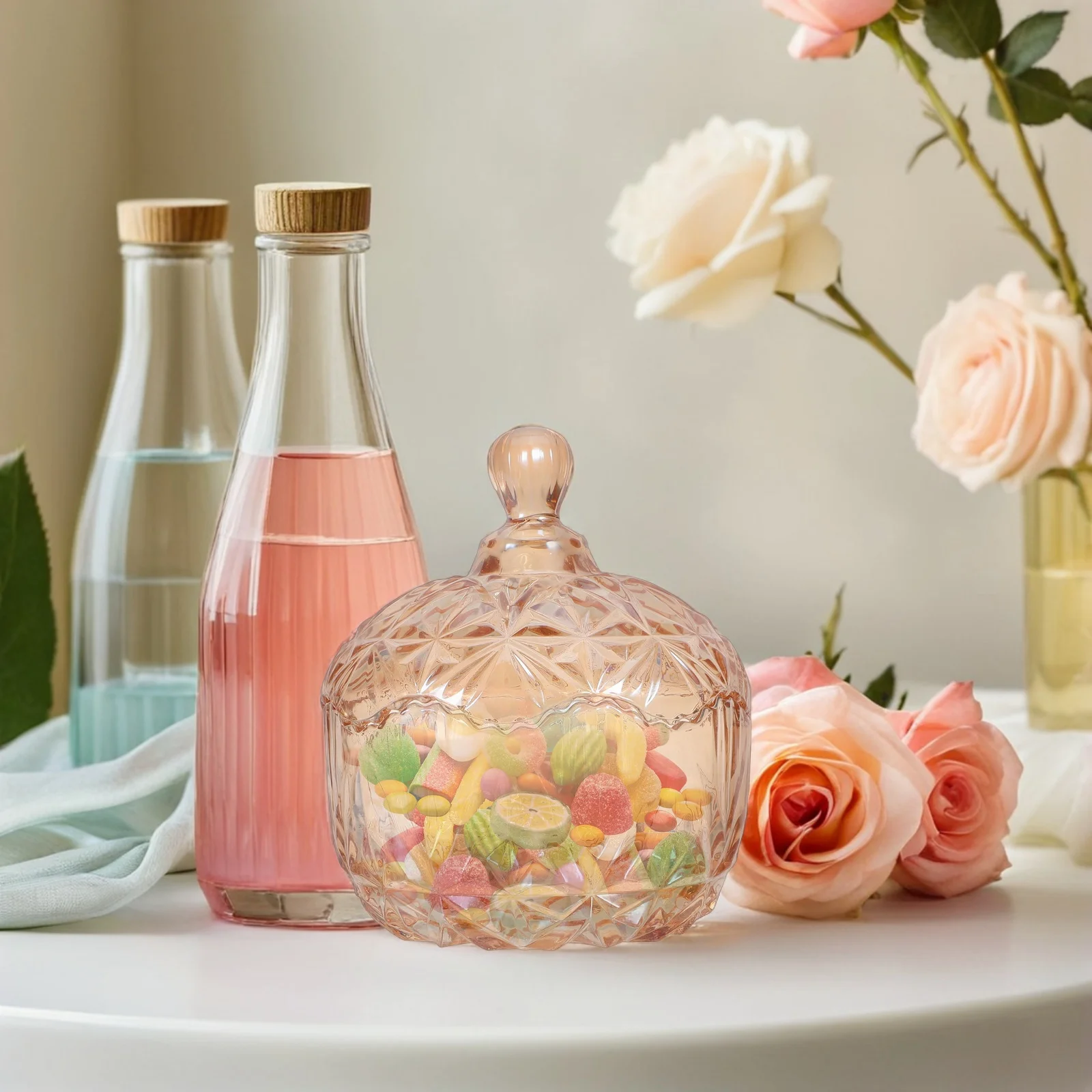 

Glass Candy Jar Lidded Sugar Container 260ml Airtight Food Storage Biscuit Cookie Snack Canister Sweet Jars Empty