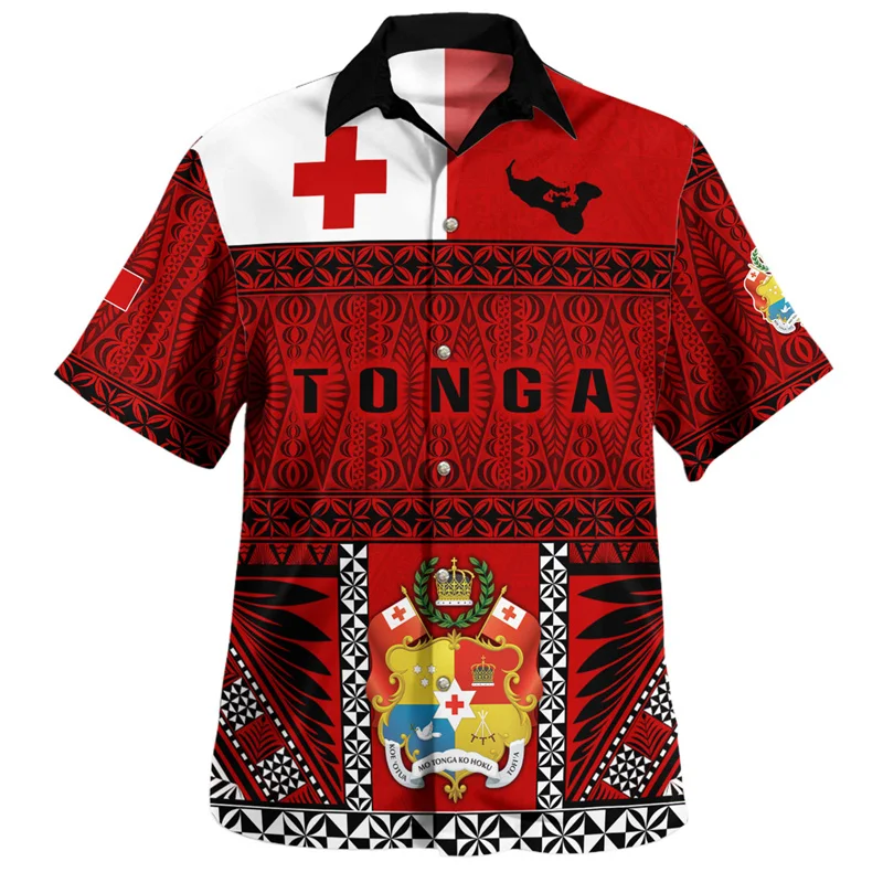 3D The Kingdom Of Tonga National Flag Printing Shirts Tonga Emblem Coat Of Arm Graphic Short Shirts Men Harajuku Clothing Shirts