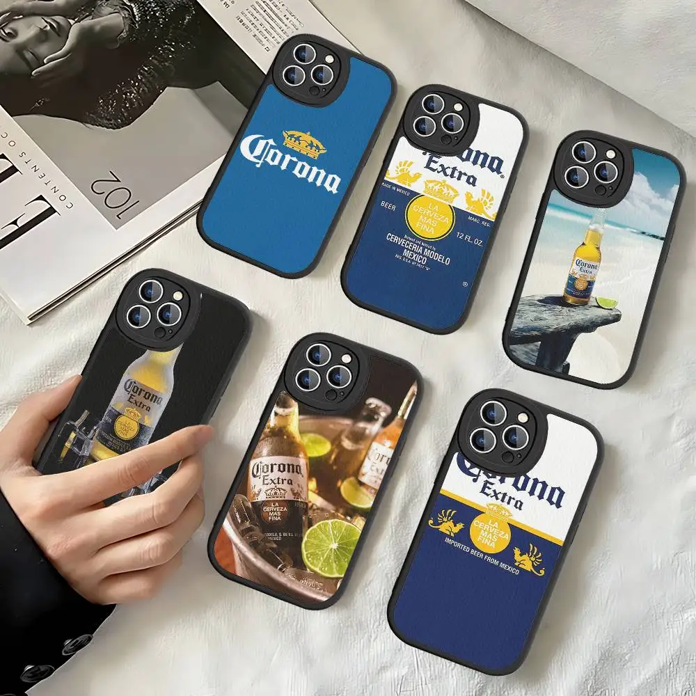 

C-CoronaS E-Extra Beer Leather Phone Case For IPhone 16 14 15 Pro Plus 13 12 11 Pro Max Silicone Cover