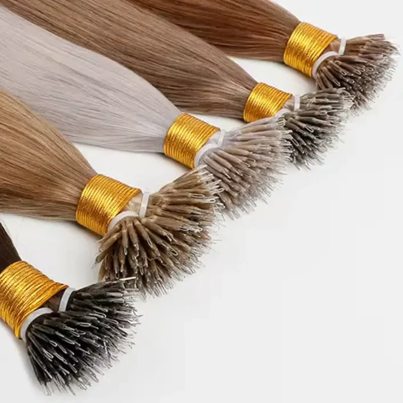 Straight Nano Ring Human Hair Extensions For Women 50Pcs Micro Ring Hair Extensions Human Hair Keratin Capsule Fushion Hair