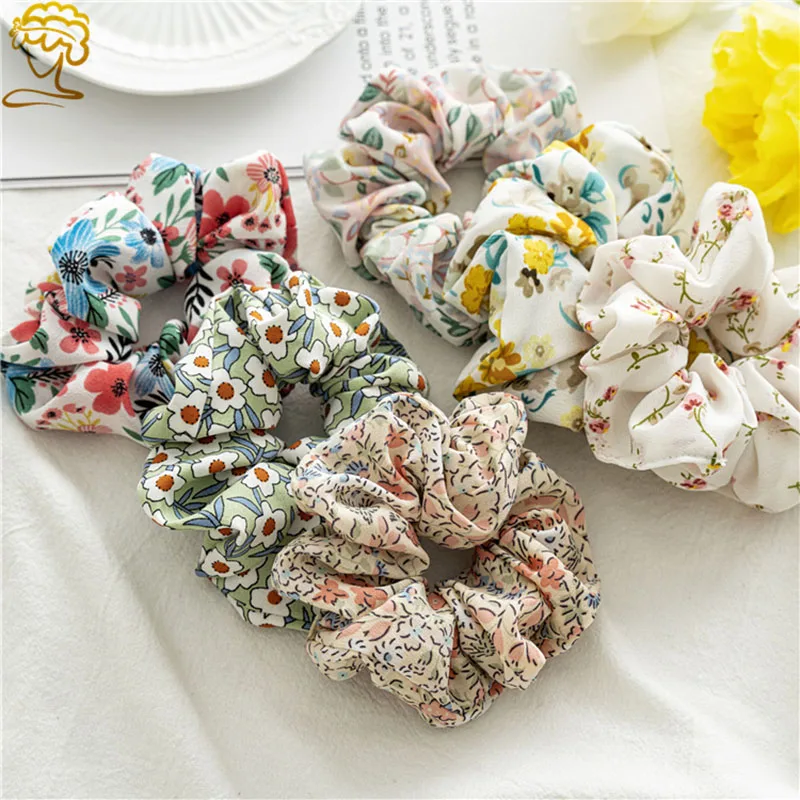 

Summer New Floral Print High Sense Large Bowel Scrunchie Wholesale For Elegant Lady Satin Elastic Hair Scrunchies