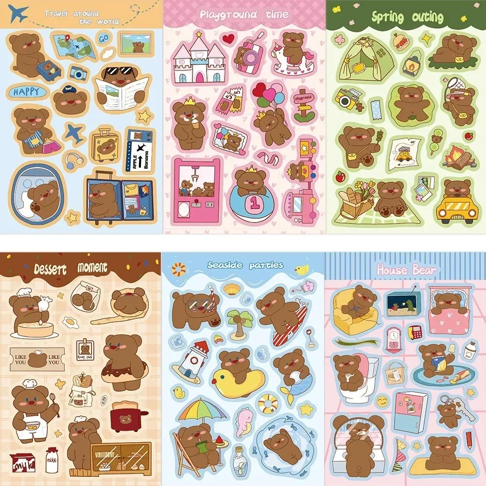 8pcs A Set Cute Bear Guka Sticker DIY Handbook Phone Case Decoration Korean Style