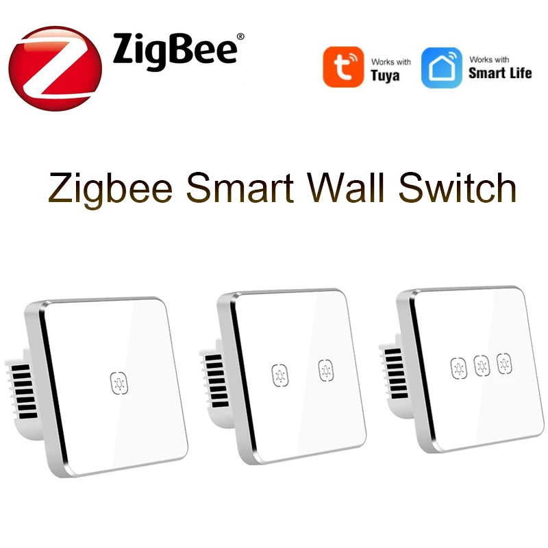 

Zigbee Touch Switch 1/2/3 Gang Tuya Smart Life Remote Control Light Switch with Google Home Voice Control Wall Switches