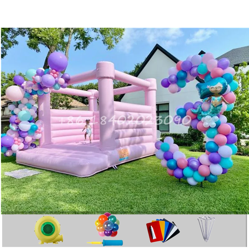 Commercial Birthday Party pink White Wedding Inflatable Jumping Castle Combo Inflatable Bouncy Castle Pastel Bounce House