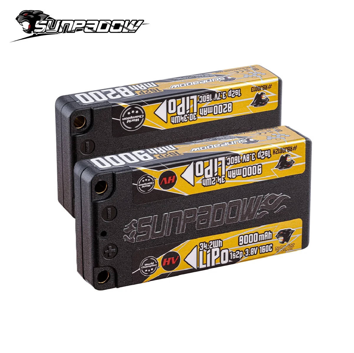 Batterie Lipo SUNPADOW 1S Shorty 3.7V 8200mAh 160C avec boîtier rigide et connecteur bullet 5mm pour véhicules RC à l'échelle 1/10, voitures, camions, buggys, Champion