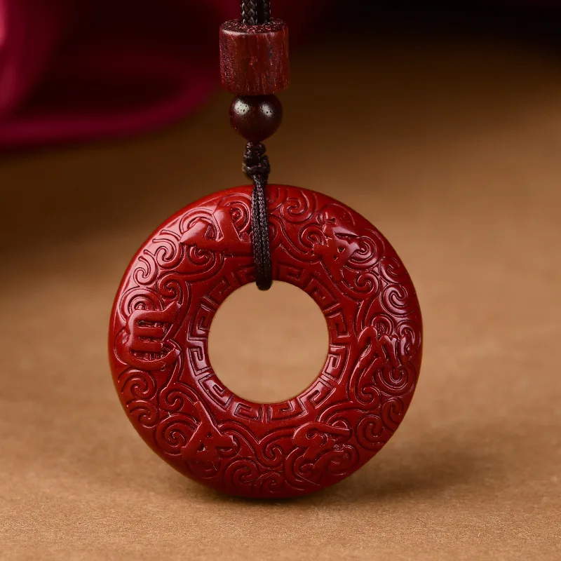 

Cinnabar Doughnut Pendant Gemstone Real Red Men Amulet Jewelry Talismans Accessories Stone Luxury Charm Gift Vintage Energy