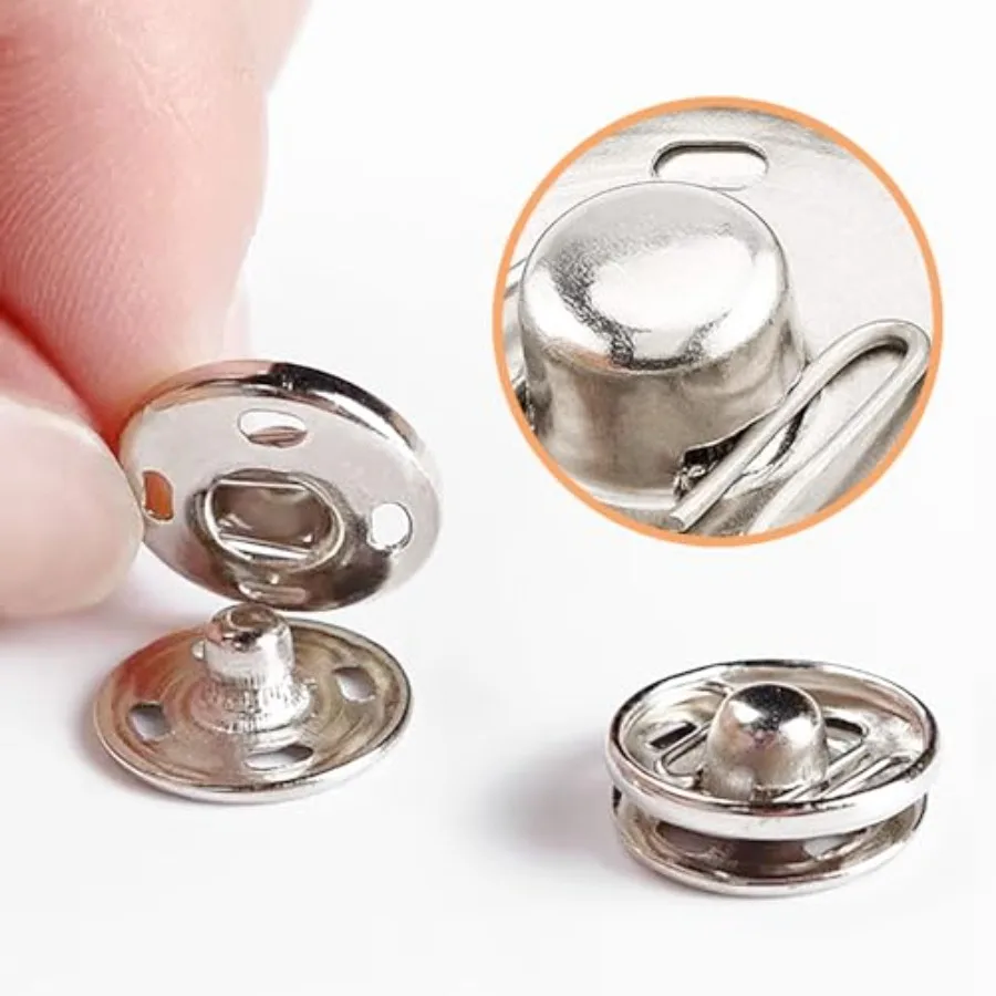 Sewing Snaps, 120 Sets 8 mm and 10 mm, Black and Silver, Sew-on Snap Buttons Metal Snaps Fasteners Press Studs Buttons for Sewi