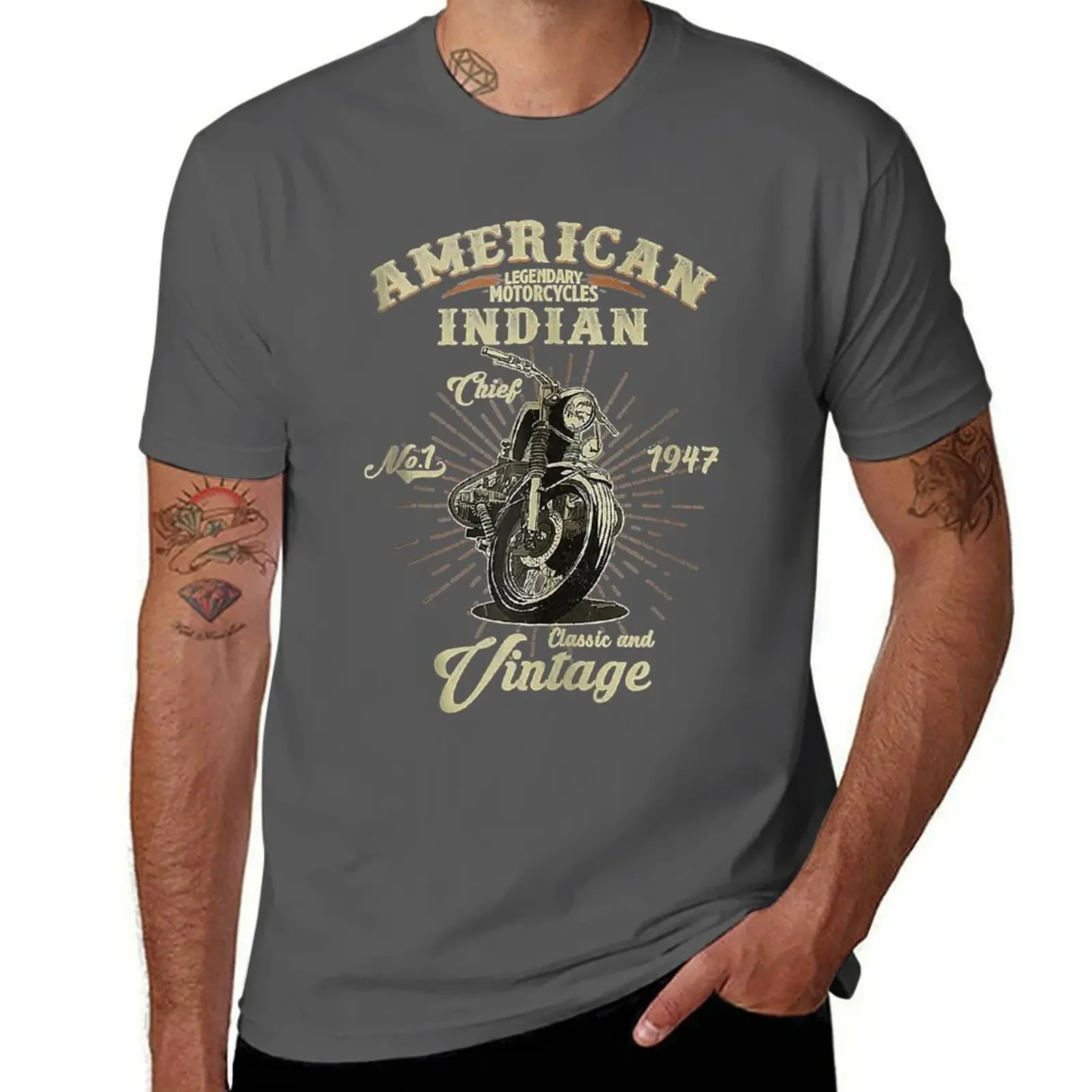 Graphics vintage clothes aesthetic clothes Men\'s t shirts Vintage American Motorcycle Indian for Old Biker Gifts T-Shirt summer