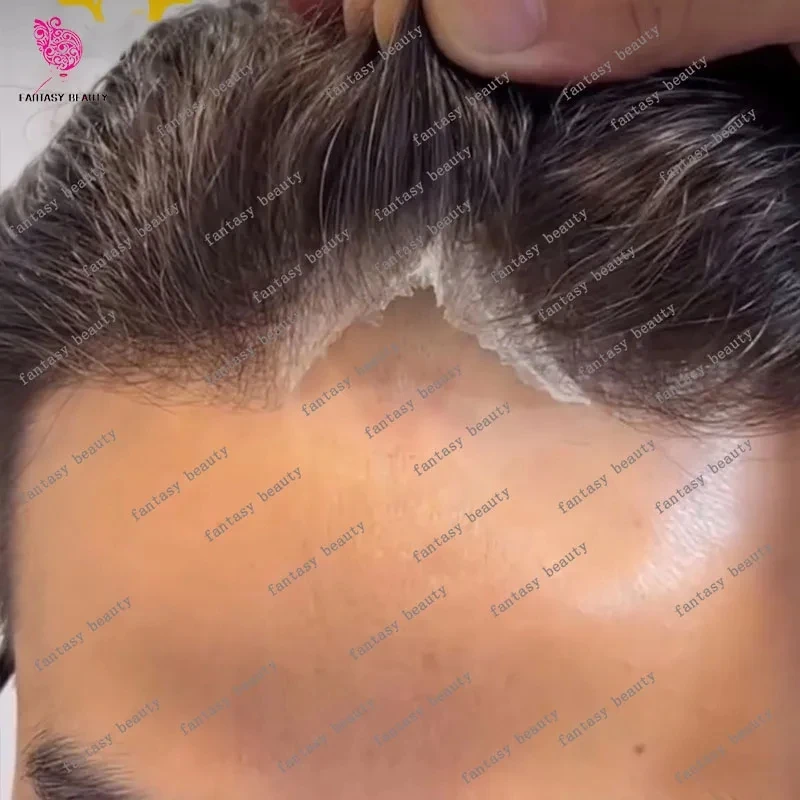 

Супер ультратонкая кожа, 0,02 мм, плотность 80%, необнаружимая натуральная линия волос, мужской парик, коричневый, черный, серый 210 # 1b10 Протези из человеческих волос