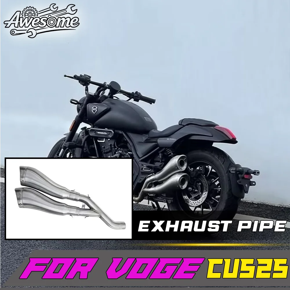 Motorcycle Dolphin Style Exhaust Fit VOGE CU525, Stainless Steel Deep Tone Muffler Slip-On Mod Accessories