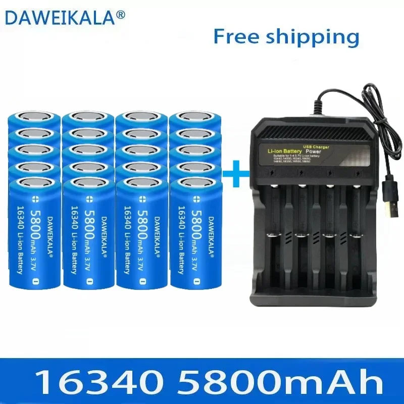 

5800mAh 3.7V Li-ion rechargeable 16340 batteries CR123A battery for LED flashlight wall charger, travel for 16340 CR123A battery