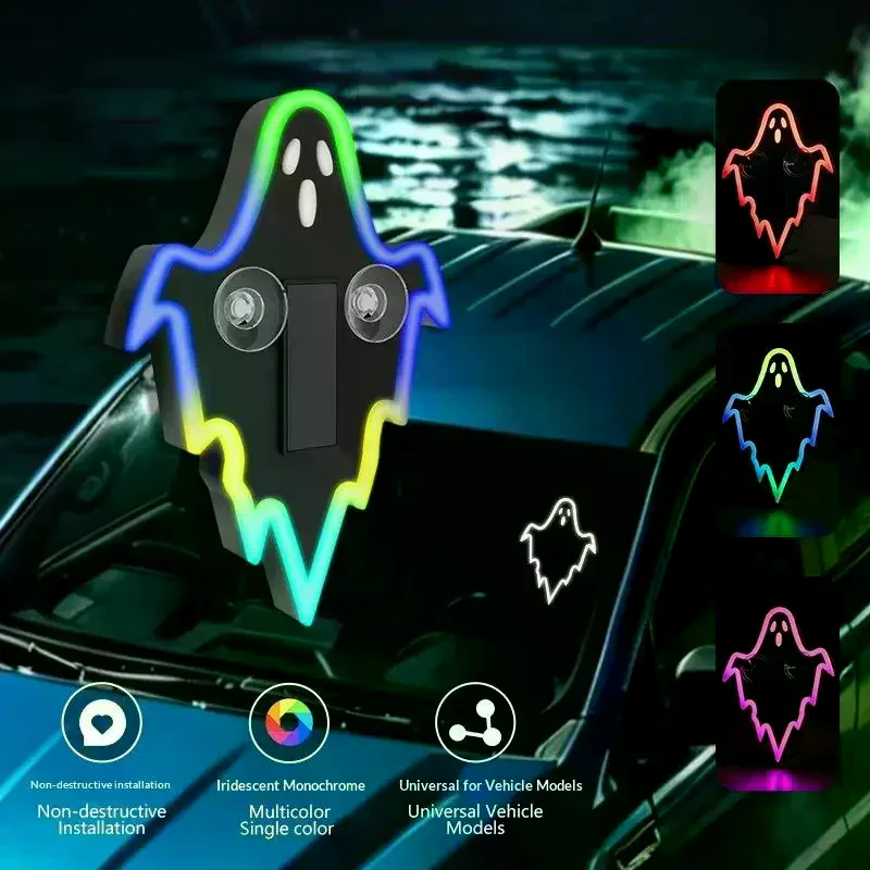 Solar Devil LED Car Ghost Ambient Light Dynamic Rear Windshield Decorative Expression Light Car Suction Cup Ambient Light