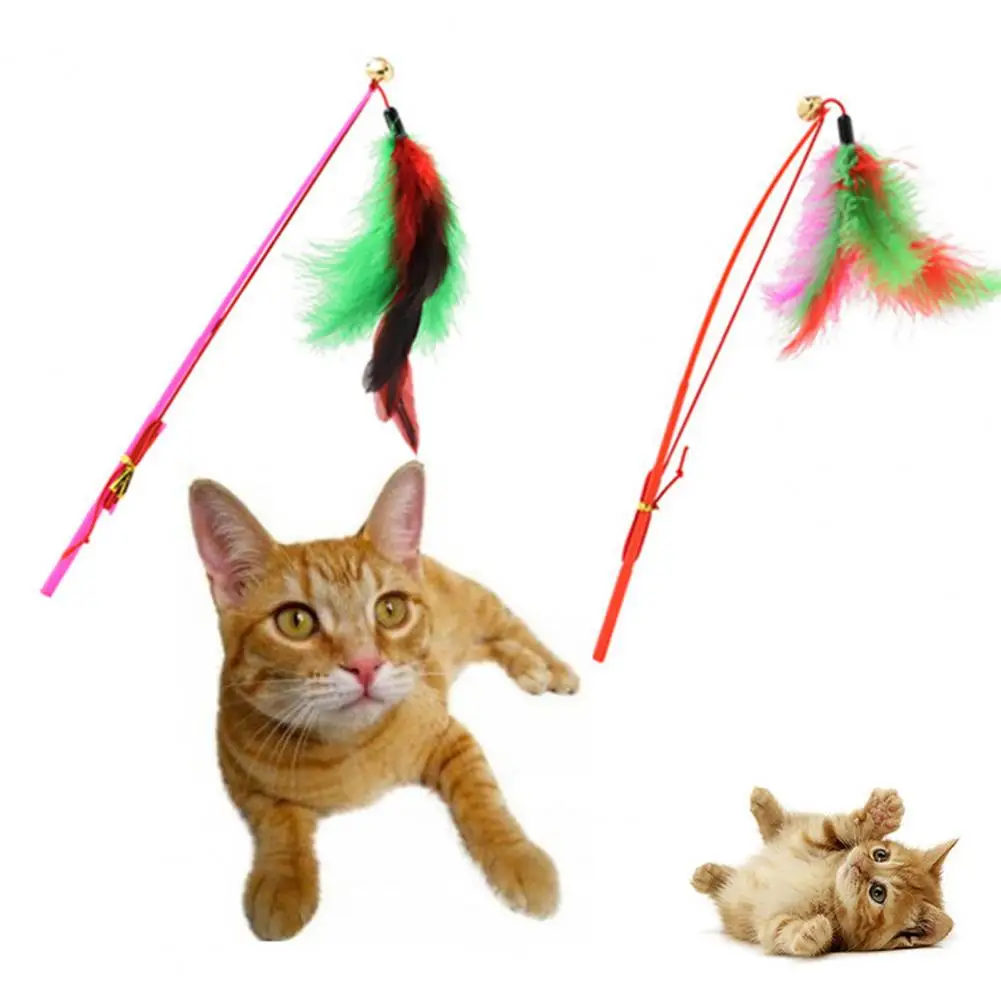 Durable Funny Stick Addictive Fun Classic Bell Color Feather Bells Cat Stick