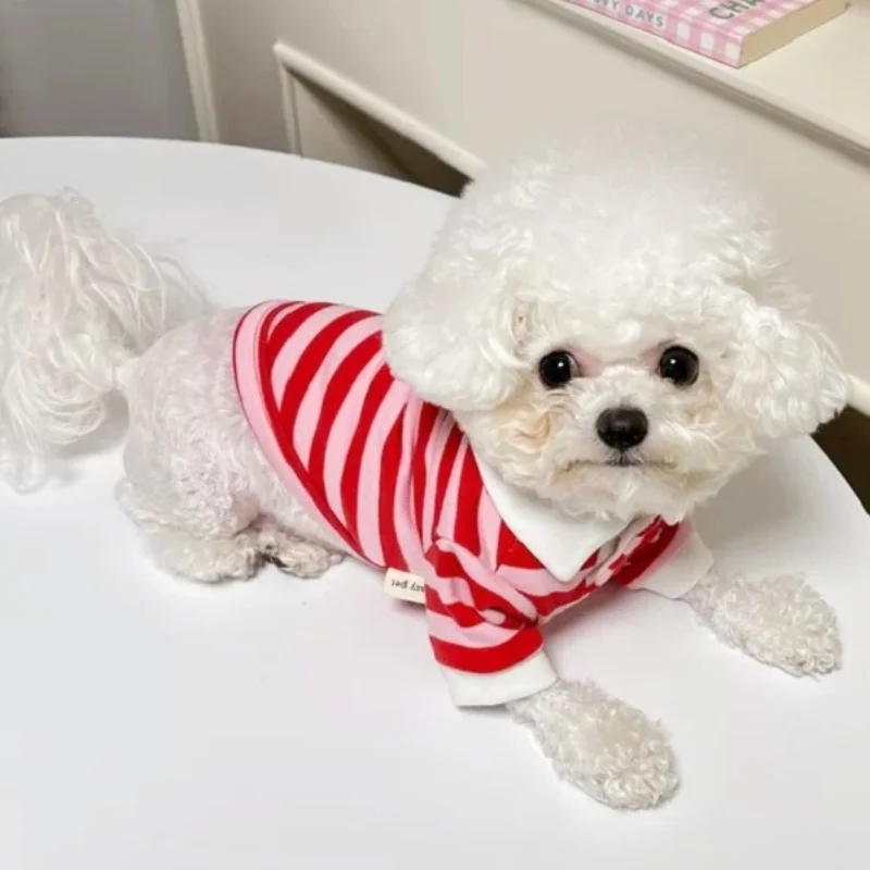 Luxury Pet Dog Polo Shirt Summer Cool Dog Clothes Cute Striped Dog Sweathshirt Breathable Cat Shirt Pet Costumes Simple Dog Vest