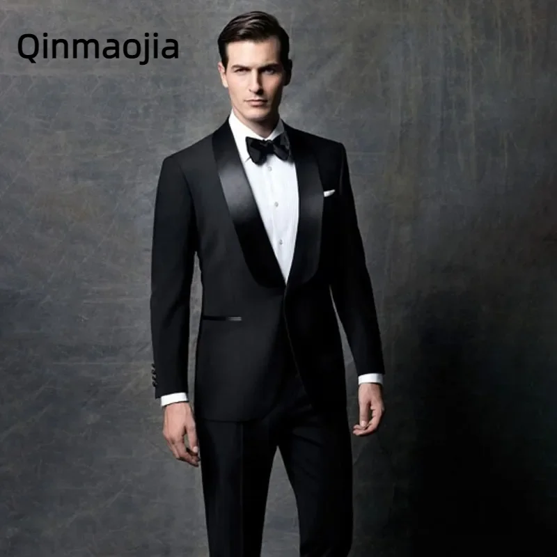 

Male suit Black Elegant Suits For Men Shawl Lapel Slim Fit Wedding Business Tuxedo Custom Made 2-Piece Trajes De Hombre Costume