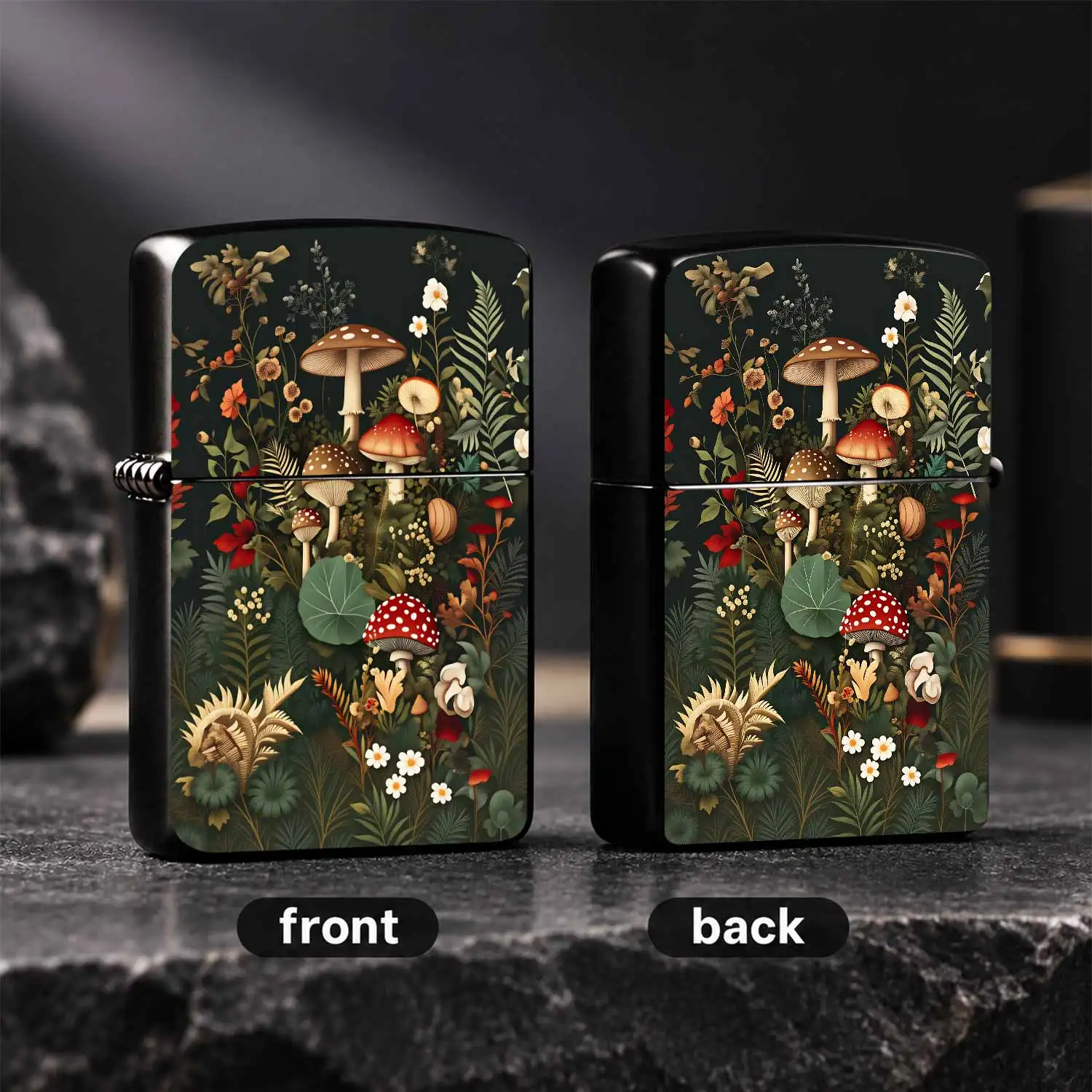 Retro Forest Mushroom Decor Lighter, Dark Botanical Wildflower Fern Illustration Pattern, Versatile For All Daily Scenes, Creative Exquisite Themed Gift For Nature Lovers, Delicate Aesthetic Desktop Accessory Interesting And Humorous Lighte