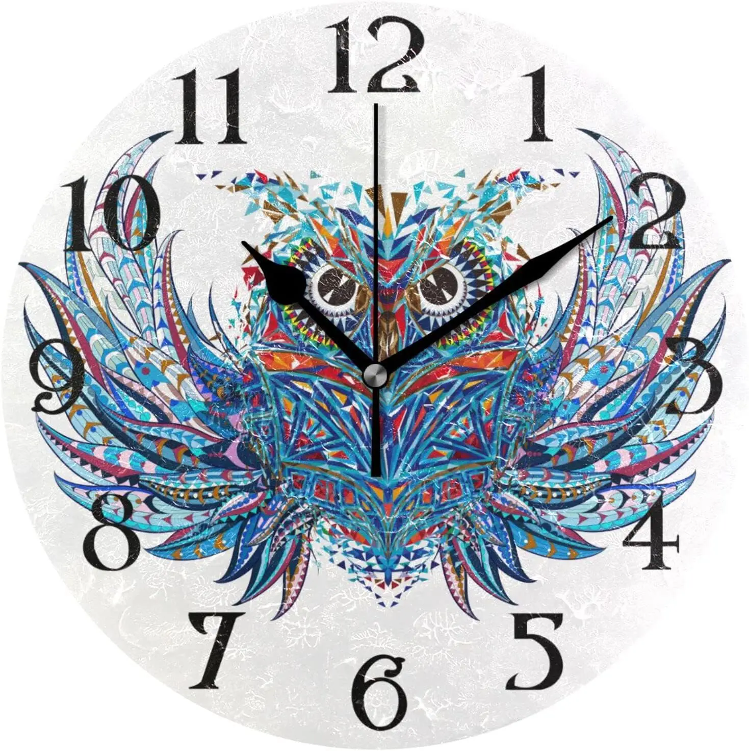 Bohemian Wings Aztec Owl Wall Clock Silent Non Ticking Kitchen Clock 9.5 Inch Round Bathroom Clock Battery Operated Quartz Analo