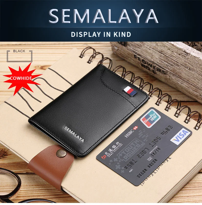 محفظة SEMALAYA الجديدة للرجال رفيعة للغاية في أوروبا والولايات المتحدة، محفظة بسيطة للترفيه بمشبك دولار RFID وحقيبة التقاط حقيقية