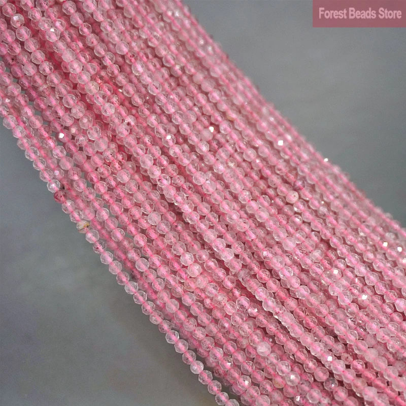 Natural Stone Beads Faceted Strawberry Quartz for Jewelry Making Round Loose Beads DIY Bracelet Accessories 15'' Inch 2mm/3mm