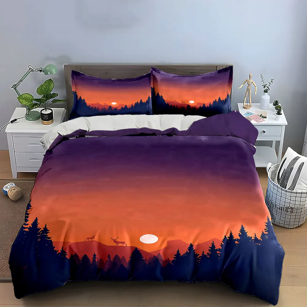 

Sunset Forest Deer Art Set Soft Comfortable Duvet Cover Bedding Set Included 1*Duvet Cover & 2*Pillowcases, gift