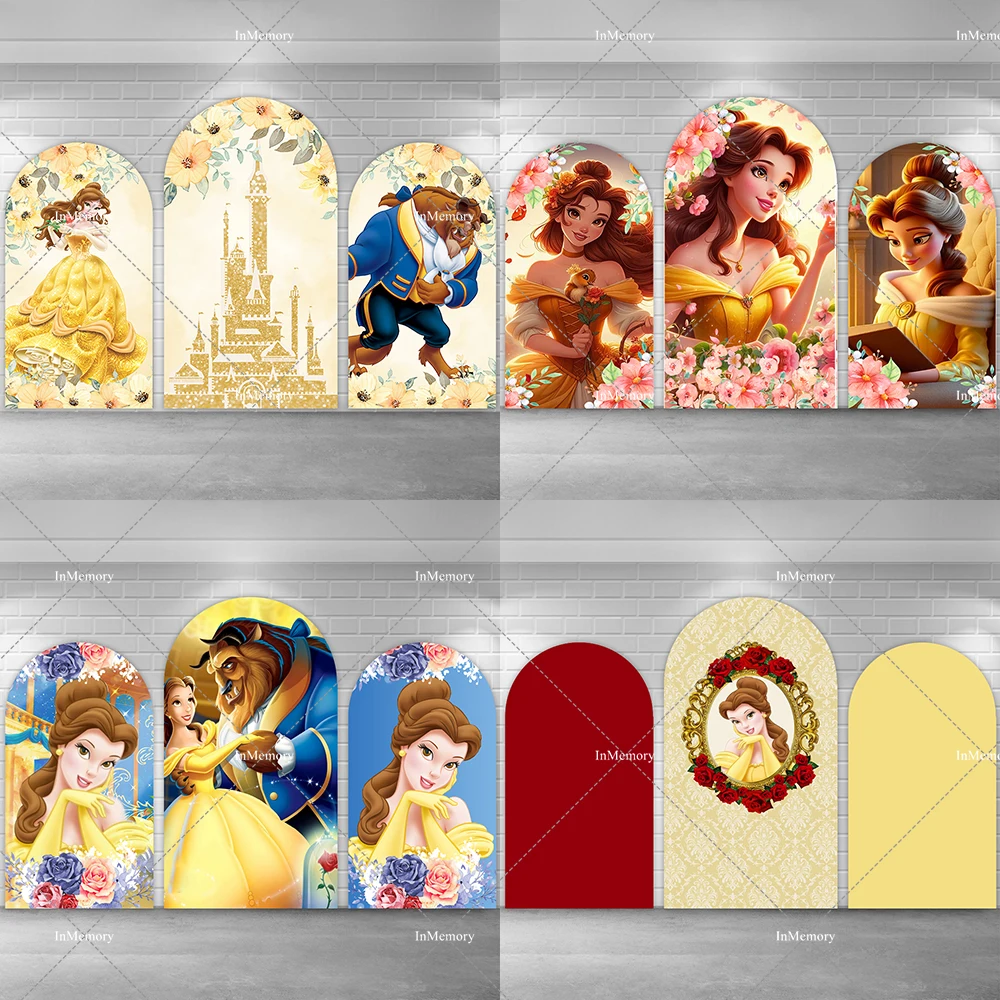 الفتيات عيد ميلاد الأميرة حسناء قوس خلفية غطاء الكرتون الجمال والوحش موضوع استحمام الطفل صور خلفيات الإمدادات